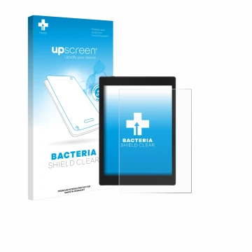 Parte frontale di una confezione del prodotto con il logo del marchio upscreen. Accanto è raffigurato il dispositivo Boox Tab 