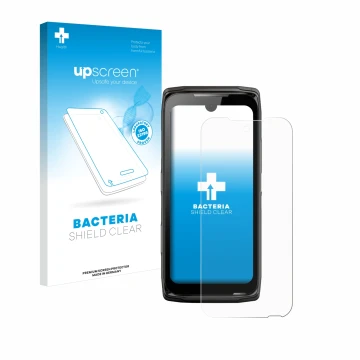 Parte frontale di una confezione del prodotto con il logo del marchio upscreen. Accanto è raffigurato il dispositivo Crosscall