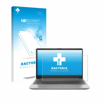 Parte frontale di una confezione del prodotto con il logo del marchio upscreen. Accanto è raffigurato il dispositivo HP 250 G9