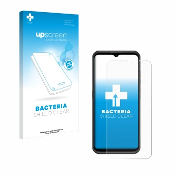 Parte frontale di una confezione del prodotto con il logo del marchio upscreen. Accanto è raffigurato il dispositivo Ulefone A