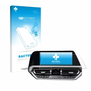 Parte frontale di una confezione del prodotto con il logo del marchio upscreen. Accanto è raffigurato il dispositivo BMW 3 G20