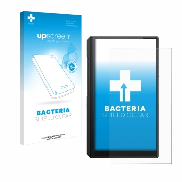 Parte frontale di una confezione del prodotto con il logo del marchio upscreen. Accanto è raffigurato il dispositivo FiiO M11s