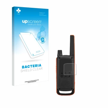 Parte frontale di una confezione del prodotto con il logo del marchio upscreen. Accanto è raffigurato il dispositivo Motorola 