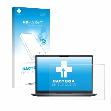 Parte frontale di una confezione del prodotto con il logo del marchio upscreen. Accanto è raffigurato il dispositivo Dell Lati
