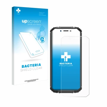 Parte frontale di una confezione del prodotto con il logo del marchio upscreen. Accanto è raffigurato il dispositivo Oukitel W