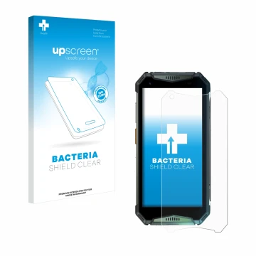 Parte frontale di una confezione del prodotto con il logo del marchio upscreen. Accanto è raffigurato il dispositivo Ulefone A