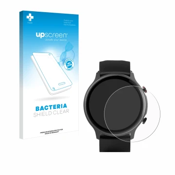 Parte frontale di una confezione del prodotto con il logo del marchio upscreen. Accanto è raffigurato il dispositivo Hama Fit 