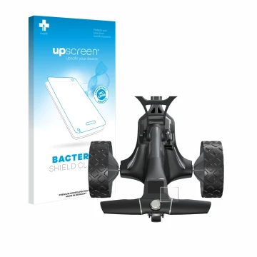 Parte frontale di una confezione del prodotto con il logo del marchio upscreen. Accanto è raffigurato il dispositivo Motocaddy