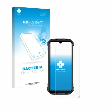Parte frontale di una confezione del prodotto con il logo del marchio upscreen. Accanto è raffigurato il dispositivo Doogee S1