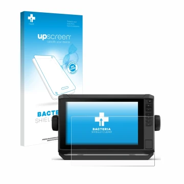 Parte frontale di una confezione del prodotto con il logo del marchio upscreen. Accanto è raffigurato il dispositivo Garmin EC