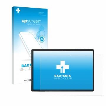 Parte frontale di una confezione del prodotto con il logo del marchio upscreen. Accanto è raffigurato il dispositivo Oukitel O