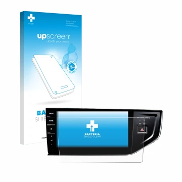 Parte frontale di una confezione del prodotto con il logo del marchio upscreen. Accanto è raffigurato il dispositivo Volkswage