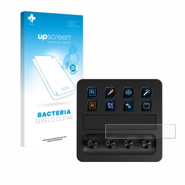 Parte frontale di una confezione del prodotto con il logo del marchio upscreen. Accanto è raffigurato il dispositivo Elgato St