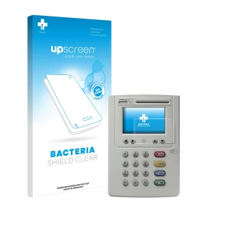 Parte frontale di una confezione del prodotto con il logo del marchio upscreen. Accanto è raffigurato il dispositivo ingenico 