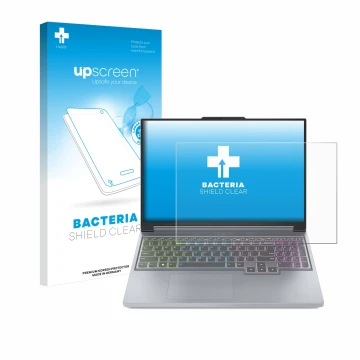 Parte frontale di una confezione del prodotto con il logo del marchio upscreen. Accanto è raffigurato il dispositivo Lenovo Le