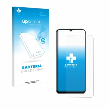 Parte frontale di una confezione del prodotto con il logo del marchio upscreen. Accanto è raffigurato il dispositivo Oukitel C