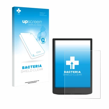 Parte frontale di una confezione del prodotto con il logo del marchio upscreen. Accanto è raffigurato il dispositivo PocketBoo