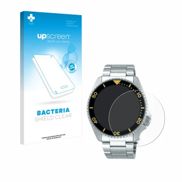 Parte frontale di una confezione del prodotto con il logo del marchio upscreen. Accanto è raffigurato il dispositivo Seiko 5 S