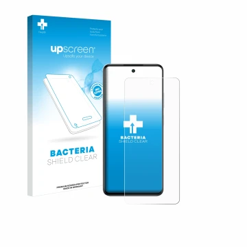 Parte frontale di una confezione del prodotto con il logo del marchio upscreen. Accanto è raffigurato il dispositivo Infinix S