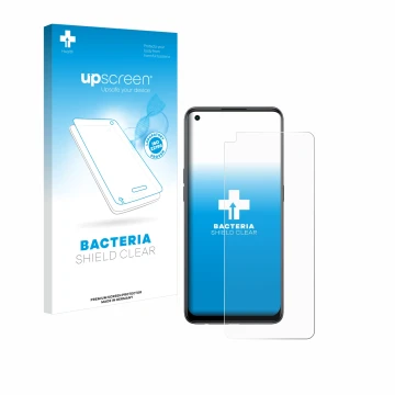 Parte frontale di una confezione del prodotto con il logo del marchio upscreen. Accanto è raffigurato il dispositivo Oppo Reno