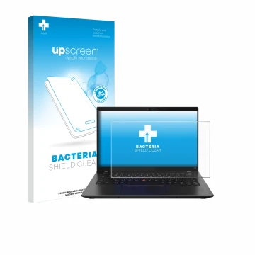 Parte frontale di una confezione del prodotto con il logo del marchio upscreen. Accanto è raffigurato il dispositivo Lenovo Th
