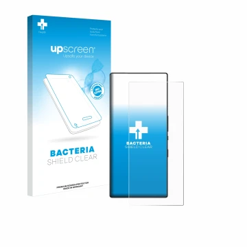 Parte frontale di una confezione del prodotto con il logo del marchio upscreen. Accanto è raffigurato il dispositivo ZTE Nubia
