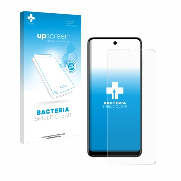 Parte frontale di una confezione del prodotto con il logo del marchio upscreen. Accanto è raffigurato il dispositivo Motorola 