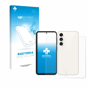 Parte frontale di una confezione del prodotto con il logo del marchio upscreen. Accanto è raffigurato il dispositivo Samsung G