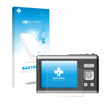 Parte frontale di una confezione del prodotto con il logo del marchio upscreen. Accanto è raffigurato il dispositivo Rollei Co
