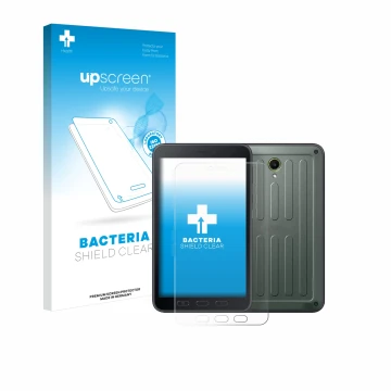 Parte frontale di una confezione del prodotto con il logo del marchio upscreen. Accanto è raffigurato il dispositivo Samsung G