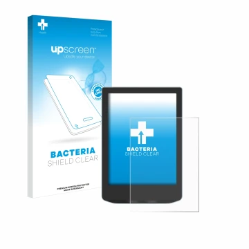 Parte frontale di una confezione del prodotto con il logo del marchio upscreen. Accanto è raffigurato il dispositivo Vivlio Li