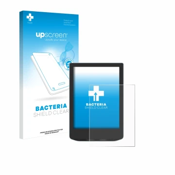 Parte frontale di una confezione del prodotto con il logo del marchio upscreen. Accanto è raffigurato il dispositivo Vivlio Li