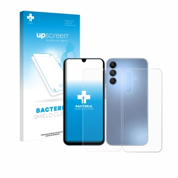 Parte frontale di una confezione del prodotto con il logo del marchio upscreen. Accanto è raffigurato il dispositivo Samsung G