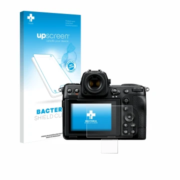 Parte frontale di una confezione del prodotto con il logo del marchio upscreen. Accanto è raffigurato il dispositivo Nikon Z 8