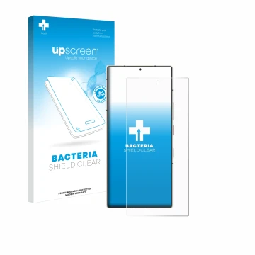 Parte frontale di una confezione del prodotto con il logo del marchio upscreen. Accanto è raffigurato il dispositivo Nubia Z60