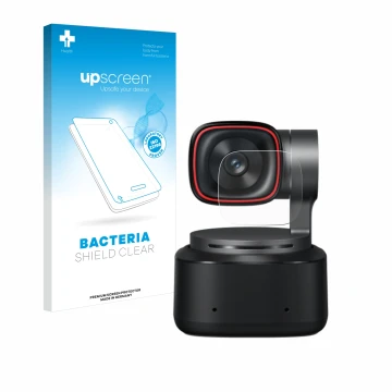 Parte frontale di una confezione del prodotto con il logo del marchio upscreen. Accanto è raffigurato il dispositivo OBSBOT Ti