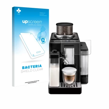 Parte frontale di una confezione del prodotto con il logo del marchio upscreen. Accanto è raffigurato il dispositivo DeLonghi 