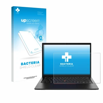 Parte frontale di una confezione del prodotto con il logo del marchio upscreen. Accanto è raffigurato il dispositivo Lenovo Th