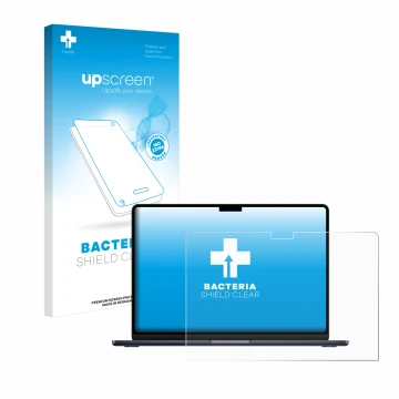 Parte frontale di una confezione del prodotto con il logo del marchio upscreen. Accanto è raffigurato il dispositivo Apple Mac