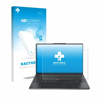 Parte frontale di una confezione del prodotto con il logo del marchio upscreen. Accanto è raffigurato il dispositivo Lenovo Th