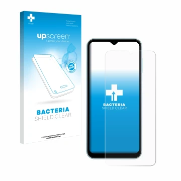 Parte frontale di una confezione del prodotto con il logo del marchio upscreen. Accanto è raffigurato il dispositivo Samsung G