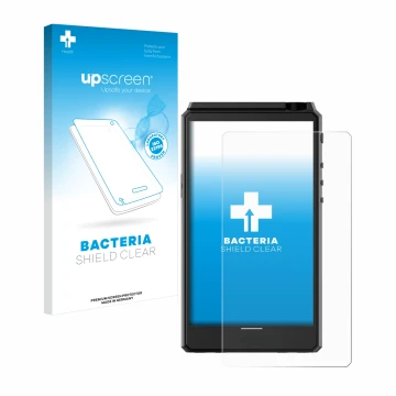 Parte frontale di una confezione del prodotto con il logo del marchio upscreen. Accanto è raffigurato il dispositivo Hiby R6 I
