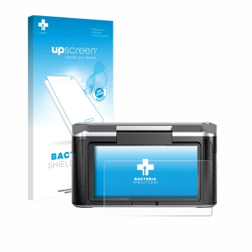 Parte frontale di una confezione del prodotto con il logo del marchio upscreen. Accanto è raffigurato il dispositivo Revopoint