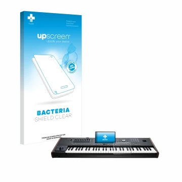 Parte frontale di una confezione del prodotto con il logo del marchio upscreen. Accanto è raffigurato il dispositivo KORG Pa5X