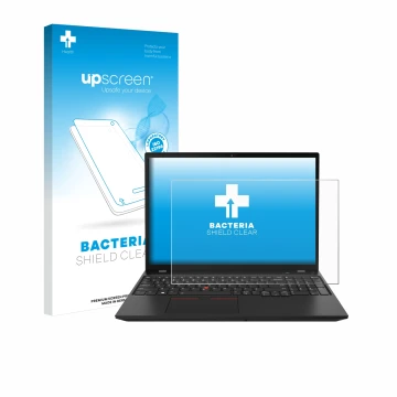 Parte frontale di una confezione del prodotto con il logo del marchio upscreen. Accanto è raffigurato il dispositivo Lenovo Th