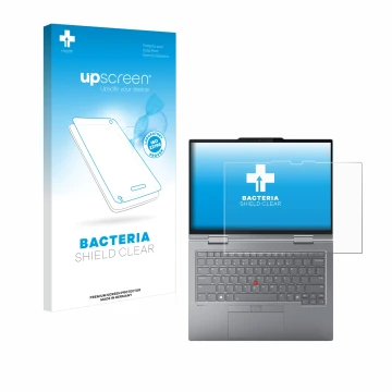 Parte frontale di una confezione del prodotto con il logo del marchio upscreen. Accanto è raffigurato il dispositivo Lenovo Th