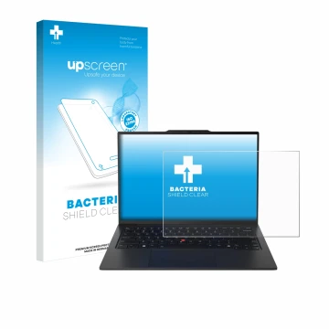 Parte frontale di una confezione del prodotto con il logo del marchio upscreen. Accanto è raffigurato il dispositivo Lenovo Th