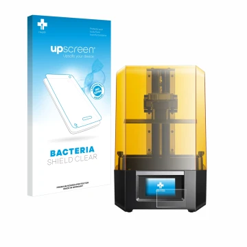Parte frontale di una confezione del prodotto con il logo del marchio upscreen. Accanto è raffigurato il dispositivo Anycubic 