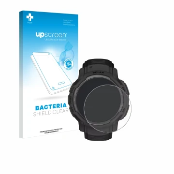 Parte frontale di una confezione del prodotto con il logo del marchio upscreen. Accanto è raffigurato il dispositivo Garmin In