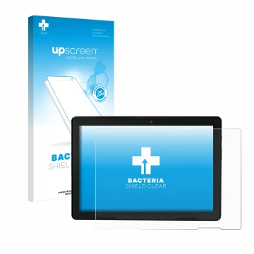 Parte frontale di una confezione del prodotto con il logo del marchio upscreen. Accanto è raffigurato il dispositivo MEDION E1
